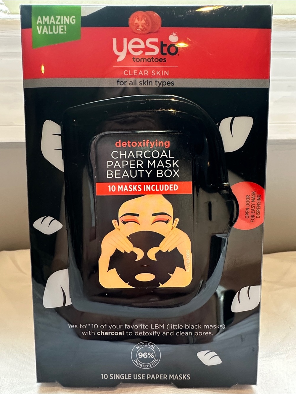 Yes To Tomatoes Clear Skin Detoxifying Charcoal Paper Mask Beauty Box 10 Count